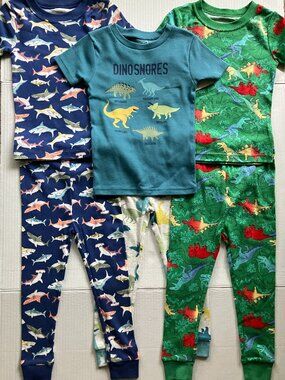 3T Carter's Dinosnores & Wonder Nation Short-Sleeve Tops & Pants Pajamas Bundle